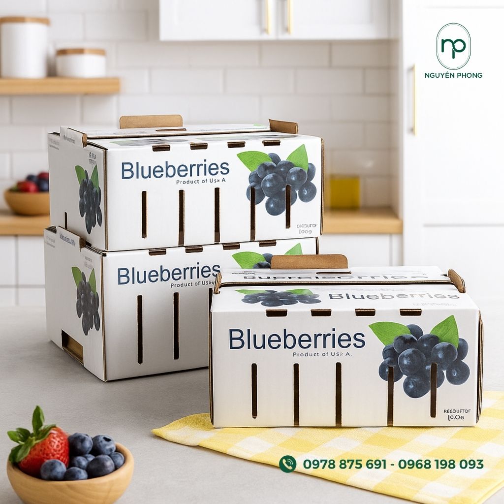 Thùng carton đựng việt quất đẹp